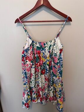 Aakaa White floral print summer flowy Sundress loose tiered easy style size M